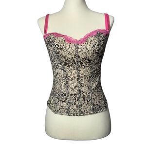 Women's Flirty Hot Pink Lace & Animal Print Coquette Corset Size Large